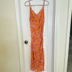 Floral Vici Collections Midi Dress, Orange and Pink Size Large